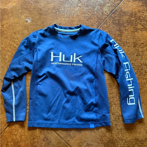 Huk Kids Navy Long Sleeve Fishing Tee - Picture 1 of 5